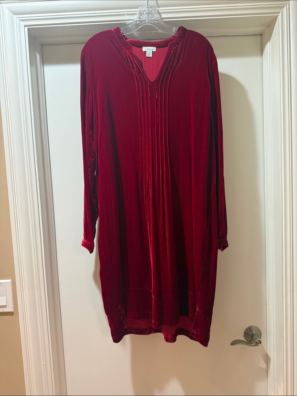 Sundance Red Velvet Pintuck Long-Sleeve Tunic Dress